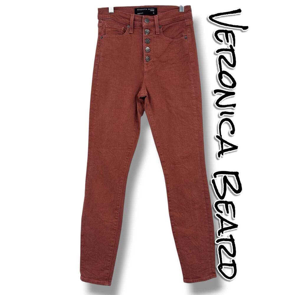 Veronica Beard Maera Jeans 26 Cinnamon High Rise Skinny Button Fly Rust Luxury